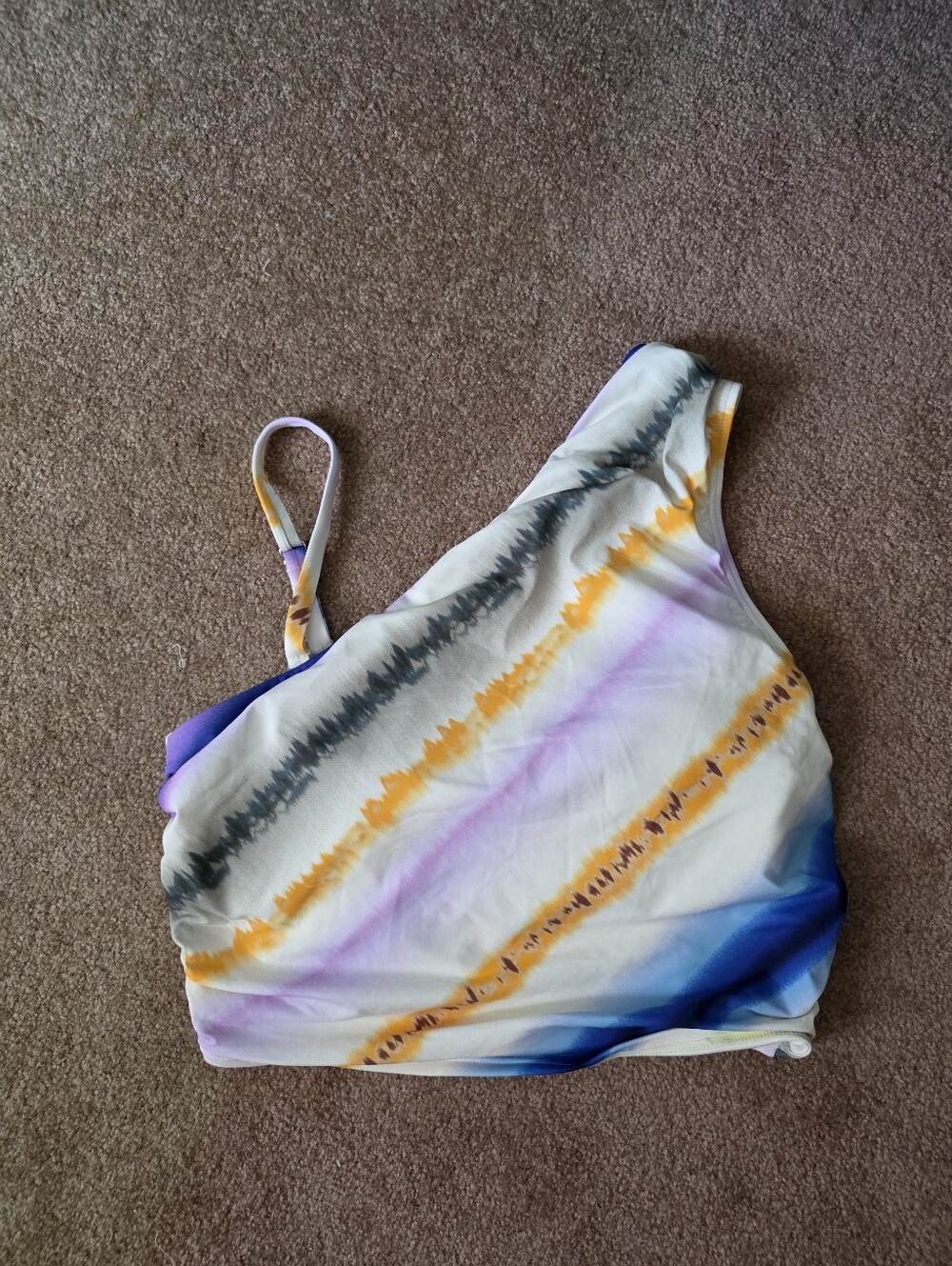 Land's End Mutlicolor One-Shoulder Bikini Top in White, Yellow & Purple